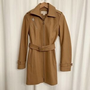 Michael Kors Wool Belted Coat with Gold Accents